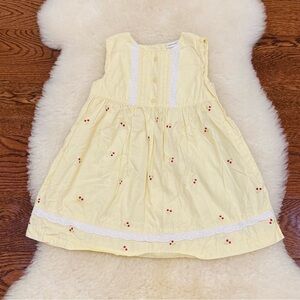 Laura Ashley pale yellow dress with lace and embroidered cherries. 18m